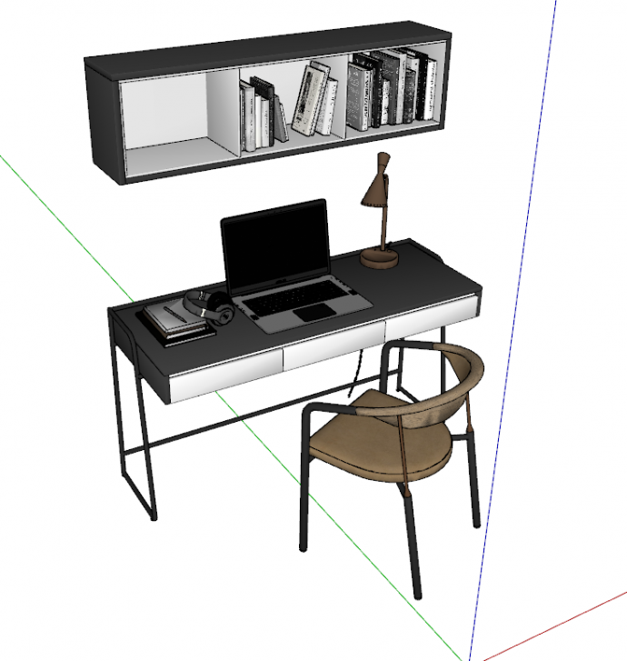 新中式办公书桌椅su模型_图1