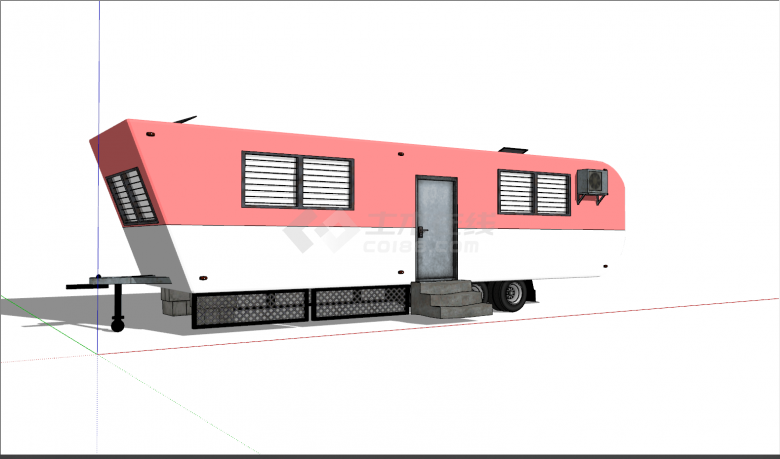 带排风扇带台阶白粉色房车su模型-图一