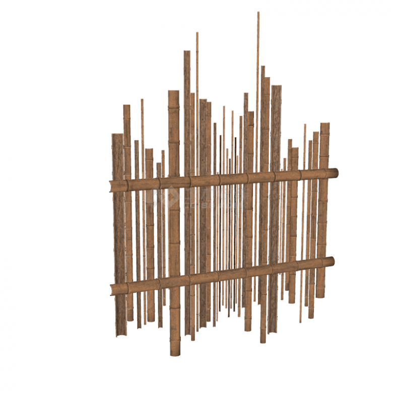 竹竿组合成的弯曲竹墙su模型-图二