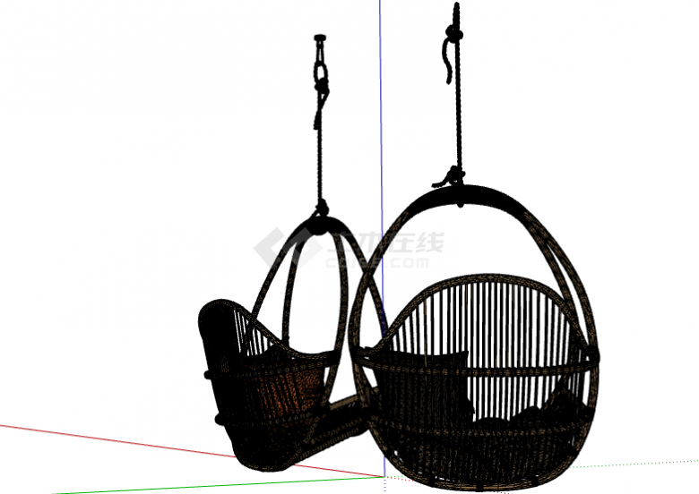 暗夜黑镂空木制舒适吊椅 su模型-图二