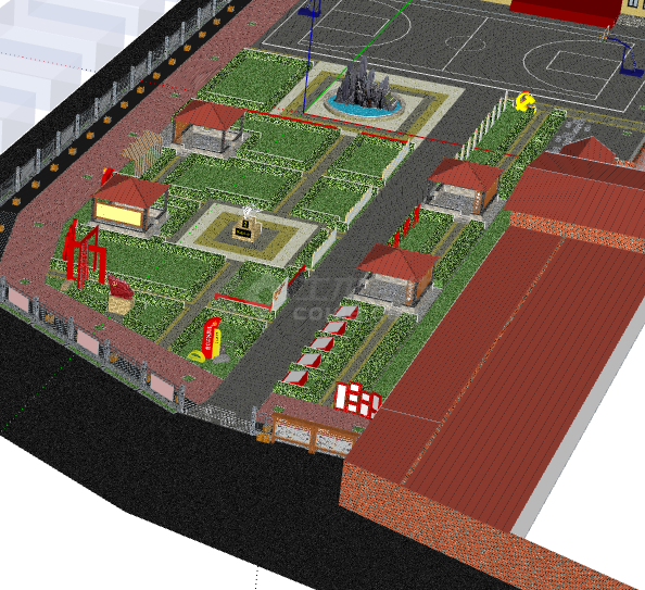 简约现代绿地红色文化广场su模型-图二