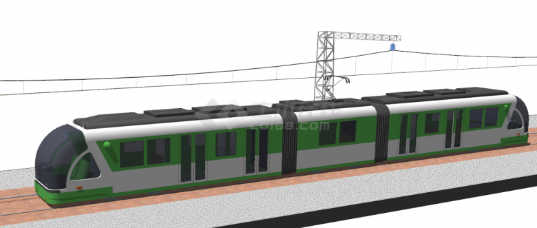 现代墨绿色拼接白色电车su模型-图二