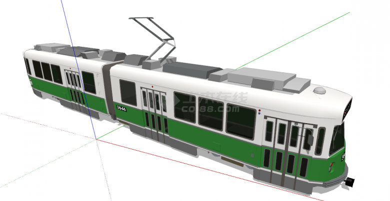 白绿色拼接有轨电车su模型-图一