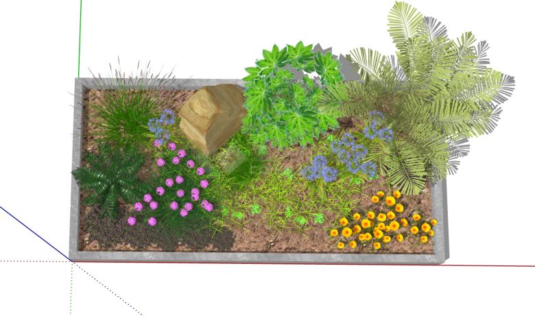 长方形中式T植物花池树池盆栽灌木su模型-图二