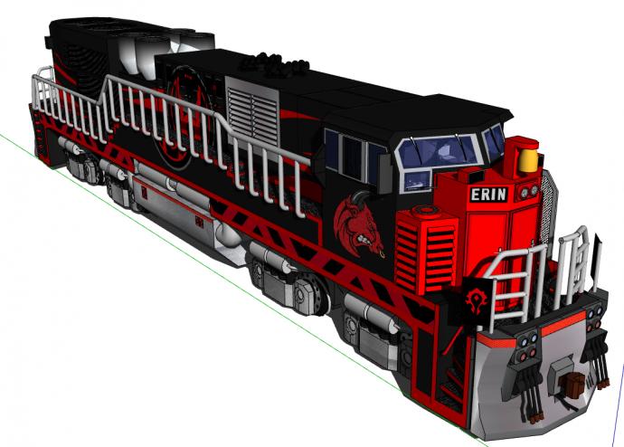 红色条纹黑色复古霸气火车头su模型_图1