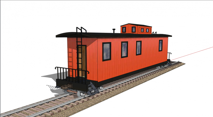 橘红色方型火车厢su模型_图1