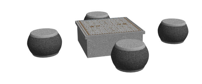 灰色复古石桌石凳su模型_图1