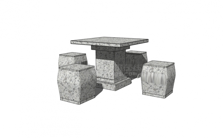 中式方形石桌石凳su模型-图一