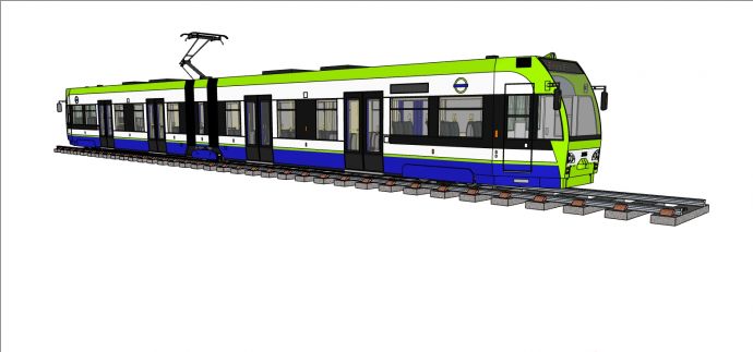 蓝色搭配绿色乖巧活泼有轨电车su模型_图1