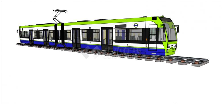 蓝色搭配绿色乖巧活泼有轨电车su模型-图一