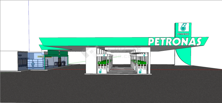 人物绿色白色加油站su模型-图一