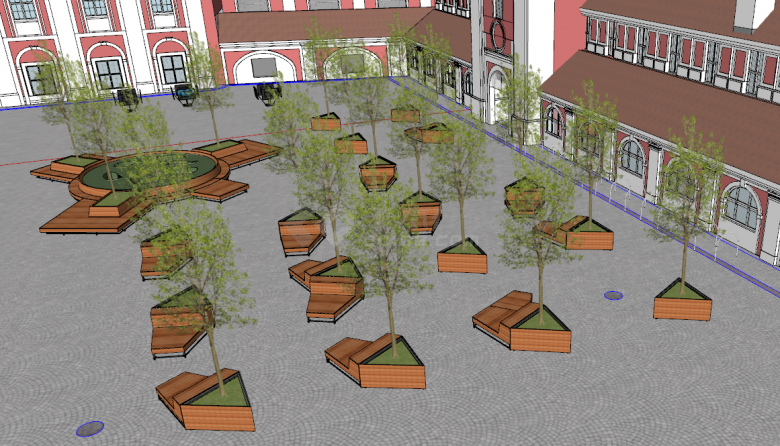 大型的木质盆栽的广场景观su模型-图二