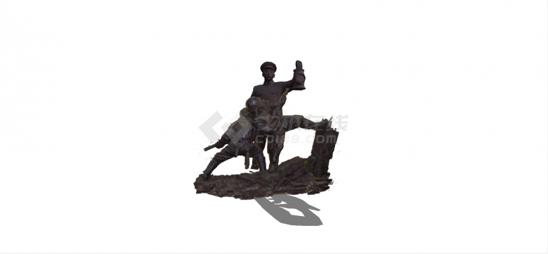红军指挥官与战士雕塑su模型-图二