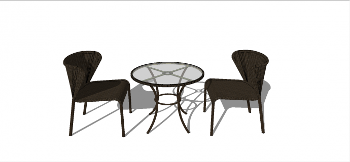 现代藤椅圆形玻璃桌茶花椅su模型_图1