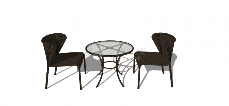 现代藤椅圆形玻璃桌茶花椅su模型-图一