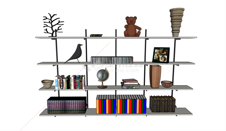 现代客厅用大空间精品书架书柜su模型-图二
