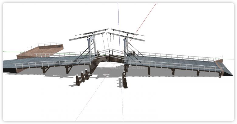 沥青路面钢铁吊桥su模型-图二