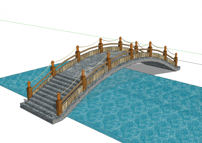 中式跨水景观石桥拱桥su模型-图二