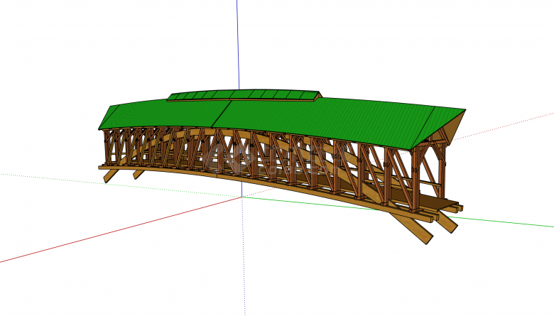 绿色木结构经典廊桥su模型-图二