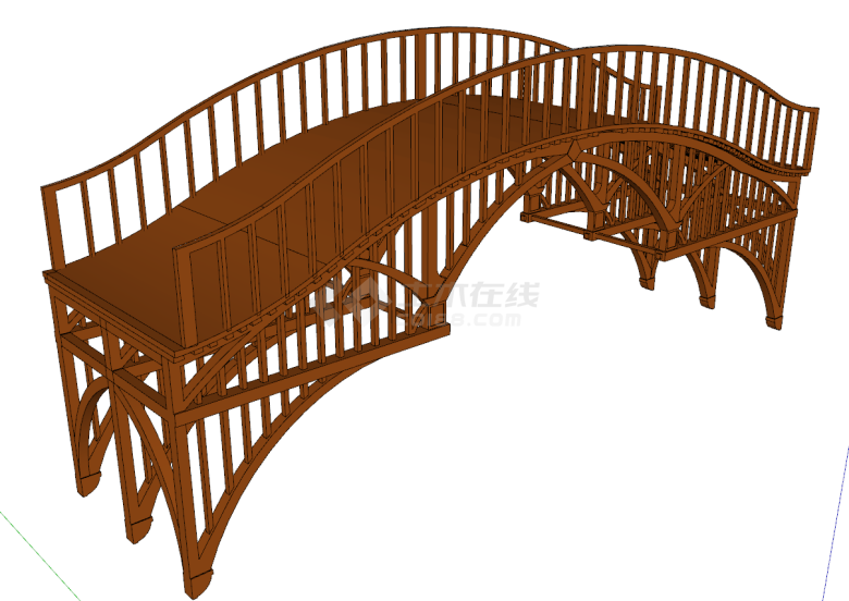 中式仿古木质景观拱桥su模型-图一