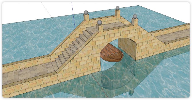 大理石护栏湖上拱桥su模型-图一