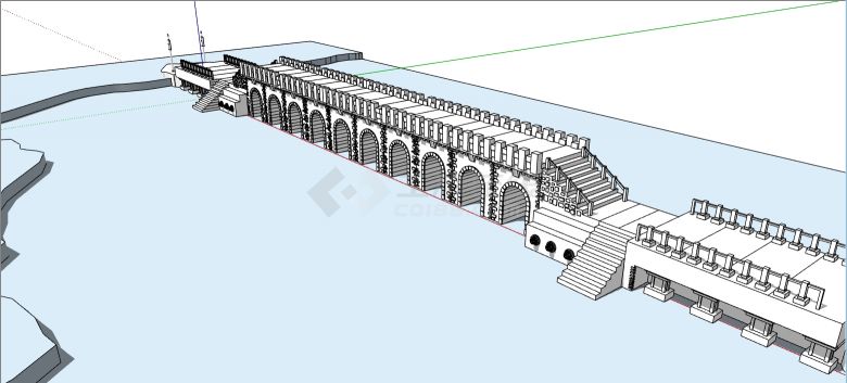 纯白色高级精致风景区观景拱桥建筑su模型-图一