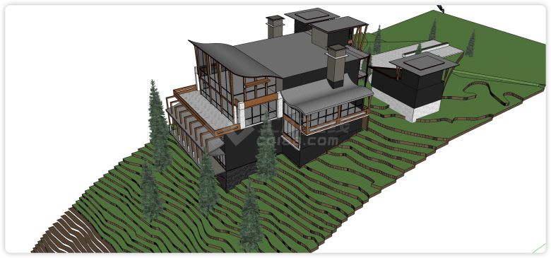 加拿大坡道玻璃结构别墅su模型-图二