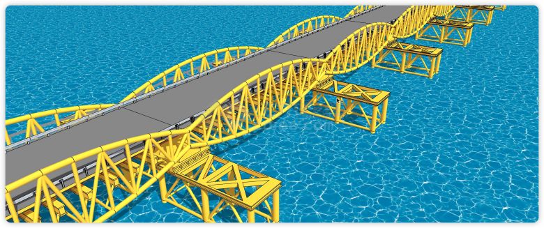 鱼形黄色钢铁跨海大桥su模型-图一