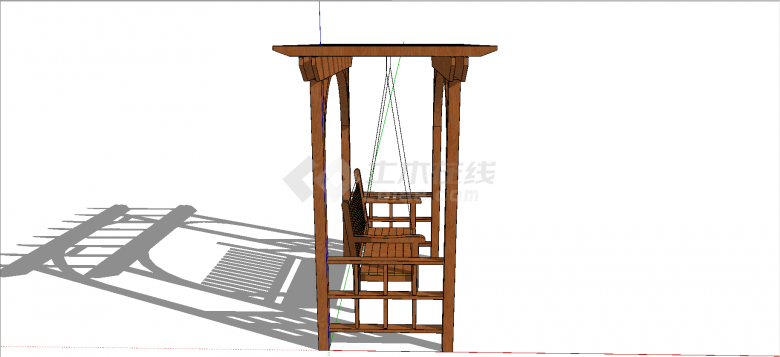 木制双支座式双人座椅式秋千椅子su模型-图二
