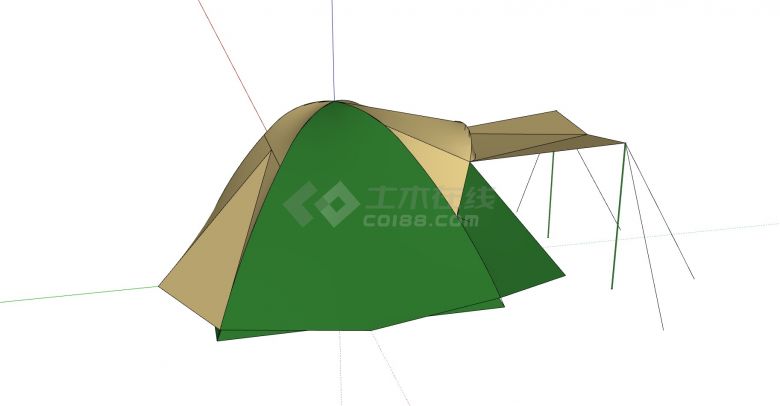黄绿带幕布简易帐篷su模型-图二
