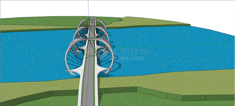 白色异形跨海悬索桥su模型-图二
