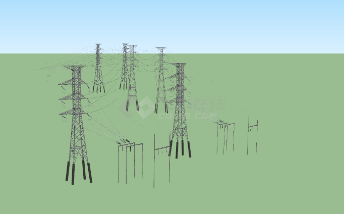 现代别致电力线铁塔su模型 -图一