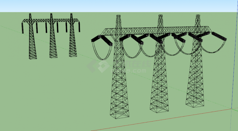 现代黑色两类电力线铁塔su模型-图二