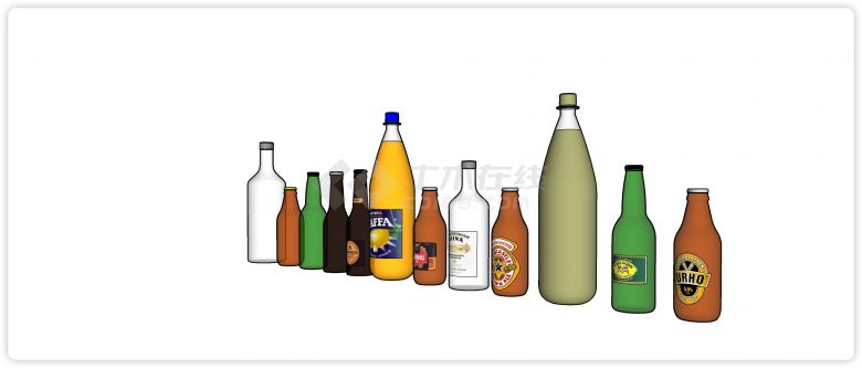 各色玻璃瓶酒瓶饮料食品su模型-图一
