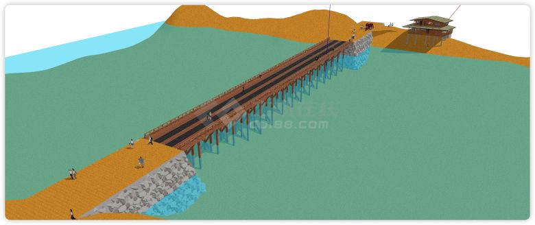 木制跨海人行桥梁其它桥梁su模型-图一