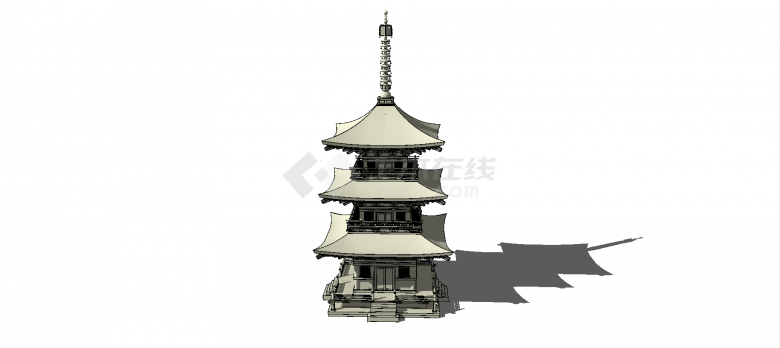 中式榫卯结构三层木塔结构su模型-图二