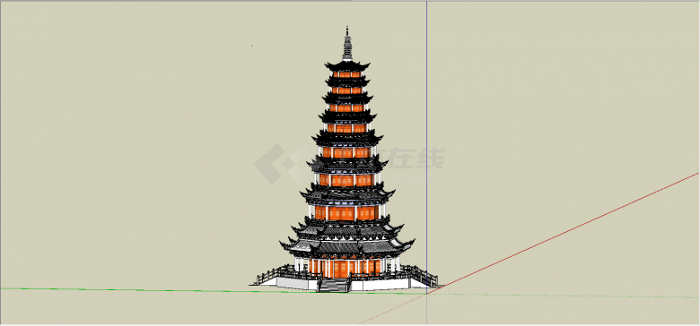 中式层叠式九层尖塔su模型-图二
