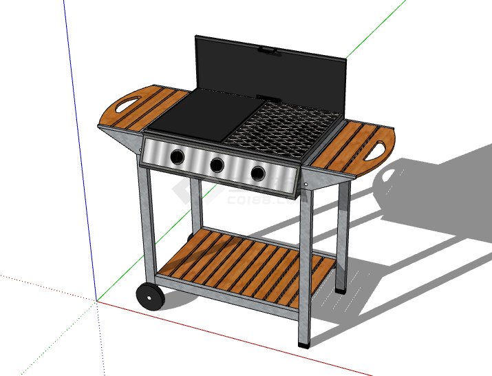 经典推车黄色烧烤台烧烤架su模型-图二