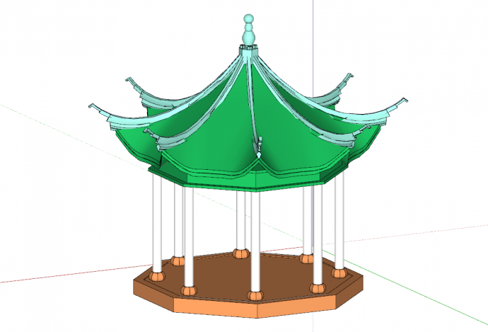 中式绿色顶景观亭su模型_图1