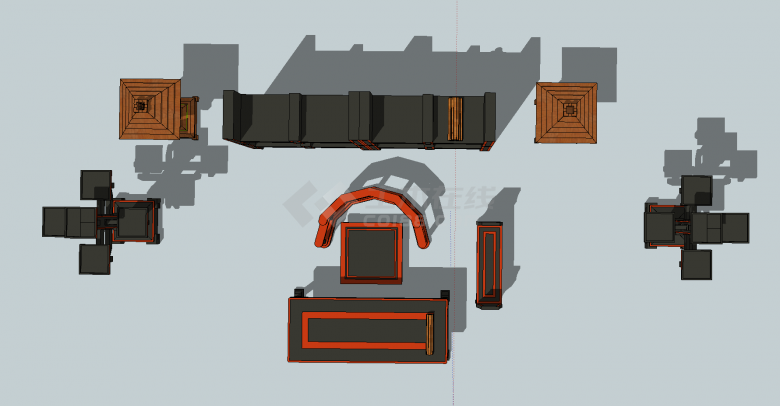 带书架带灯架的古代中式家具su模型-图二