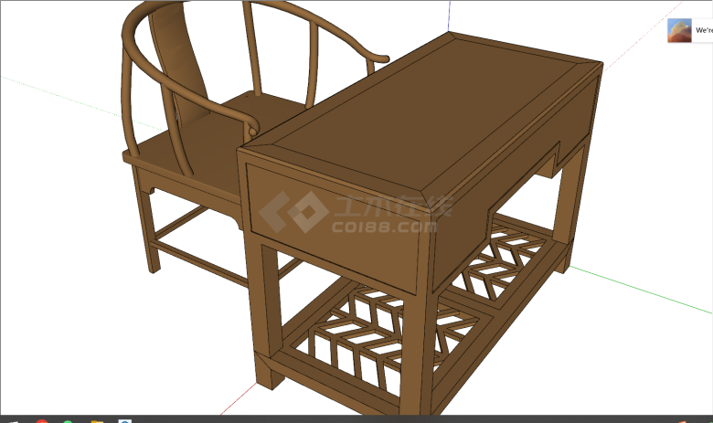 带抽屉棕色中式桌椅su模型-图二