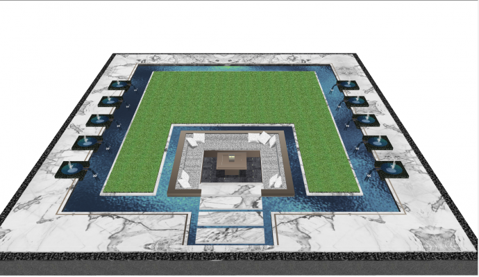 中式带喷泉景观规划su模型_图1