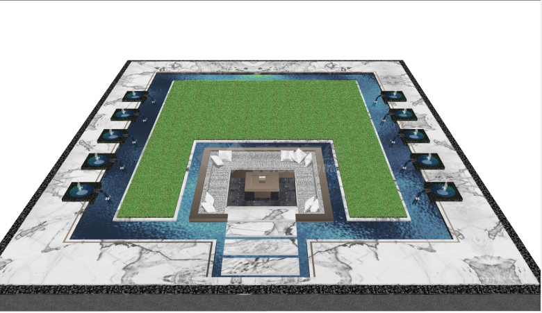 中式带喷泉景观规划su模型-图一