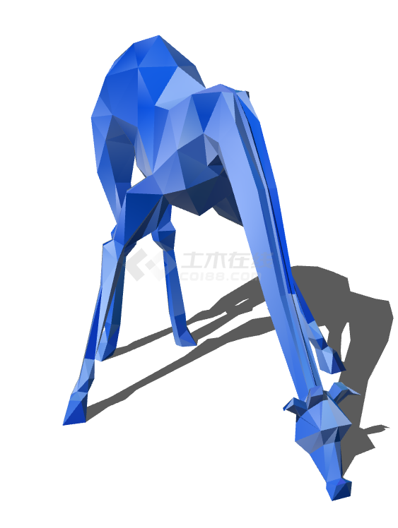 蓝色长颈鹿几何动物雕塑su模型-图一