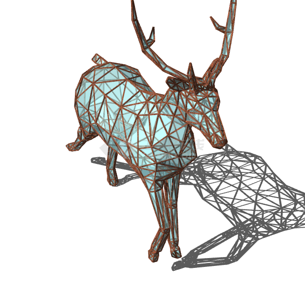 褐色镂空鹿几何动物雕塑 su模型-图二