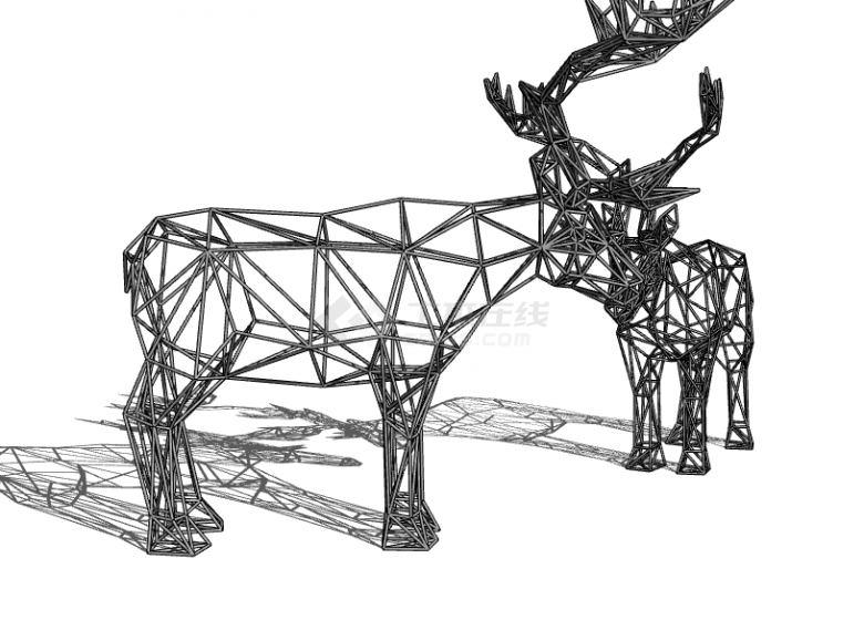 镂空黑色麋鹿几何动物雕塑 su模型-图二