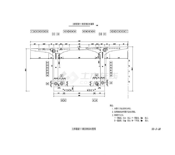 主桥箱梁111断面钢束布置图-图一