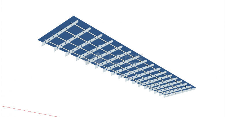 现代不锈钢蓝色玻璃格栅棚子 su模型-图一