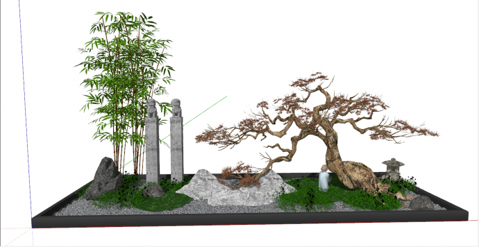日式意境竹子景观小品su模型_图1