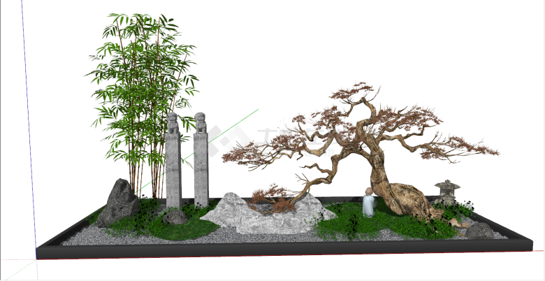日式意境竹子景观小品su模型-图一